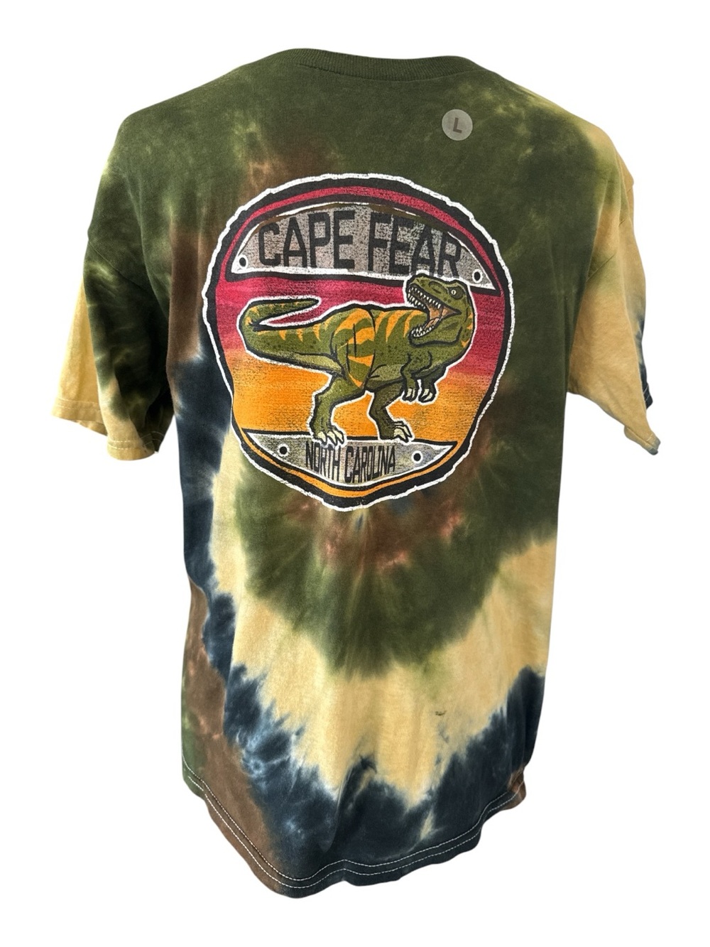 Cape Fear North Carolina Souvenir Graphic Tee T-Rex Tie Dye Youth L